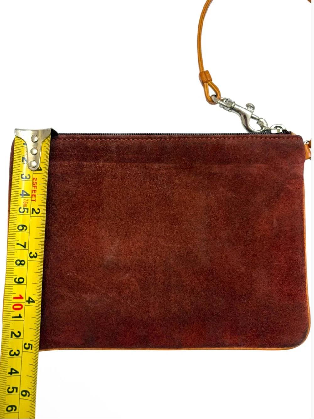 Coach vintage y2k logo red rust burnt sienna Suede Wristlet Pouch bag